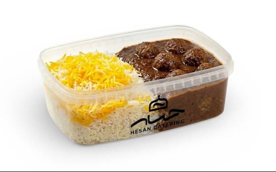 چلو خورش فسنجان با گوشت قلقلی